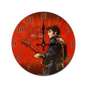New Elvis Presley Red 68 Comeback Round Wall Clock King of Rock & Roll Photo NIP